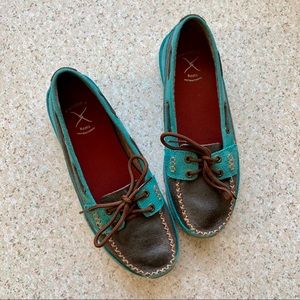 Twisted X Turquoise Leather Slip On Moccasins
